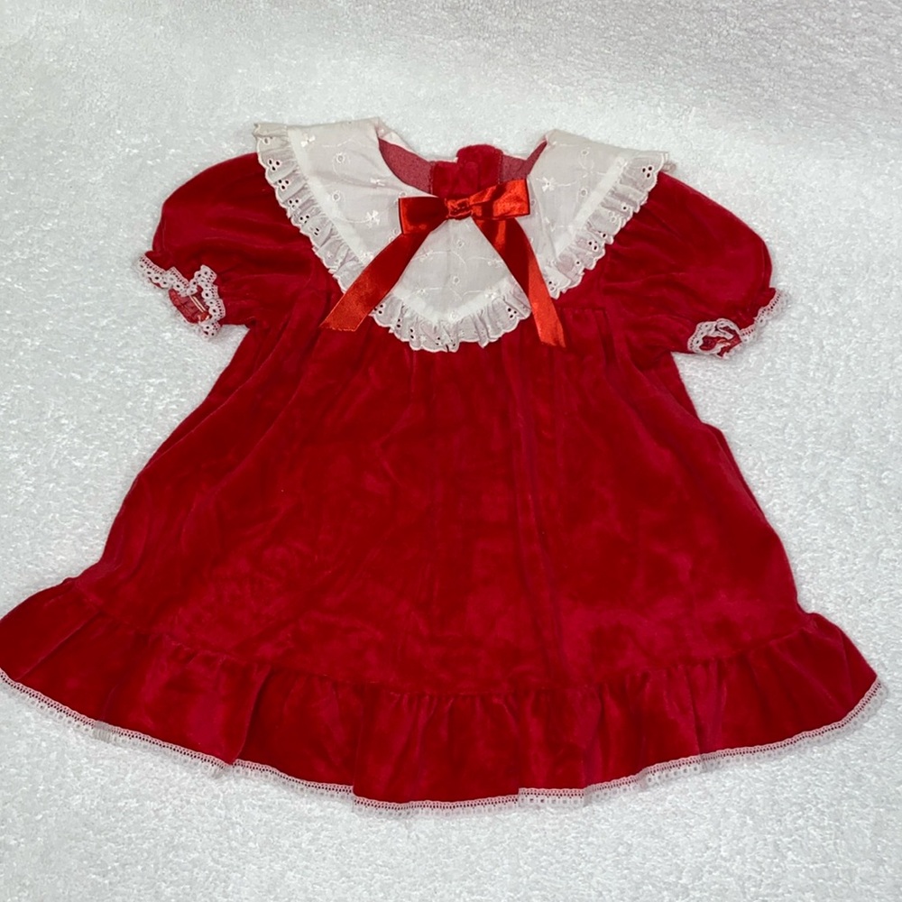 Vintage Sweet treats red velvet lace collared dress made in USA 3t